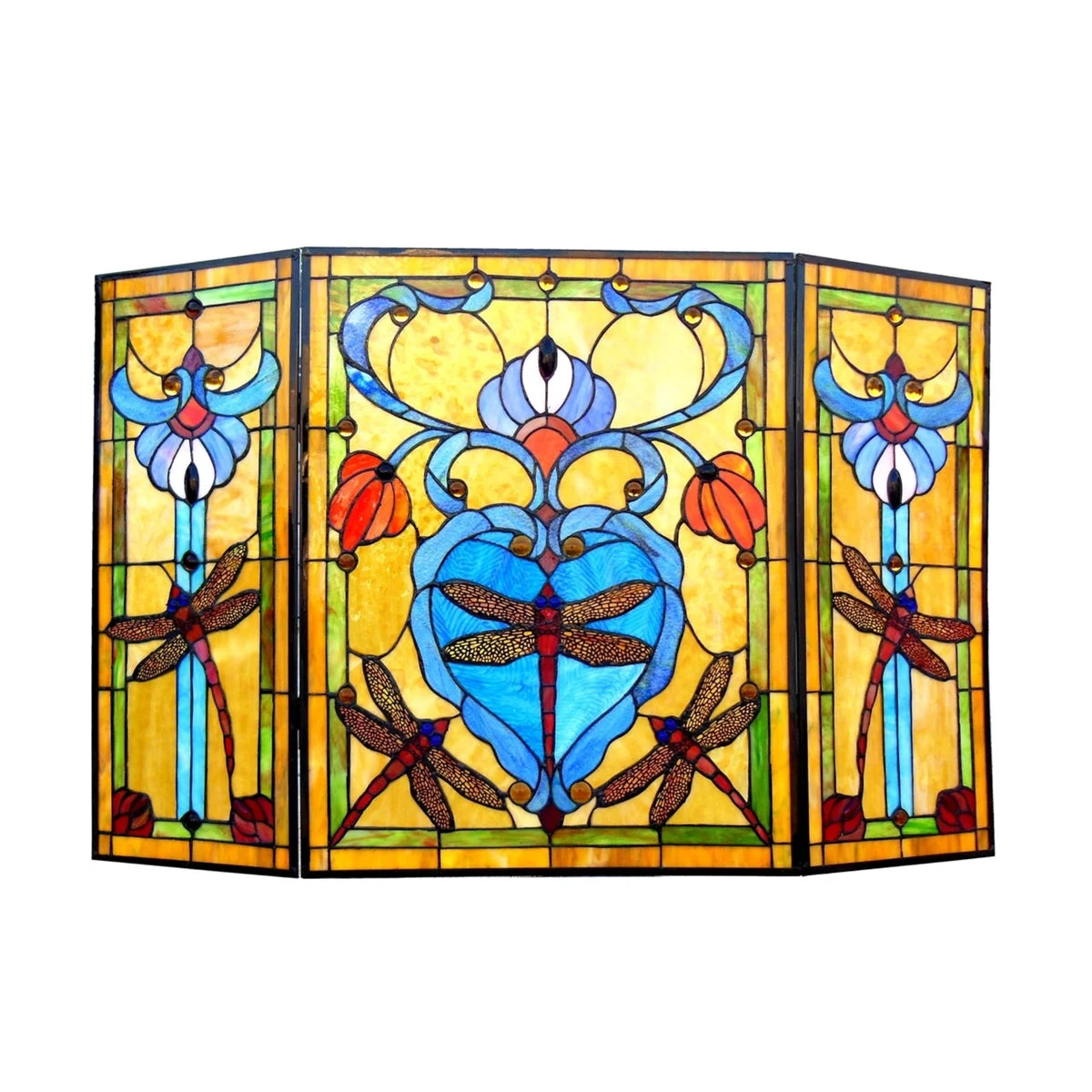 Chloe Lighting CH1F145AD44-GFS Zygo Tiffany-Style 3pcs Folding Dragonfly Fireplace Screen 44`` Wide