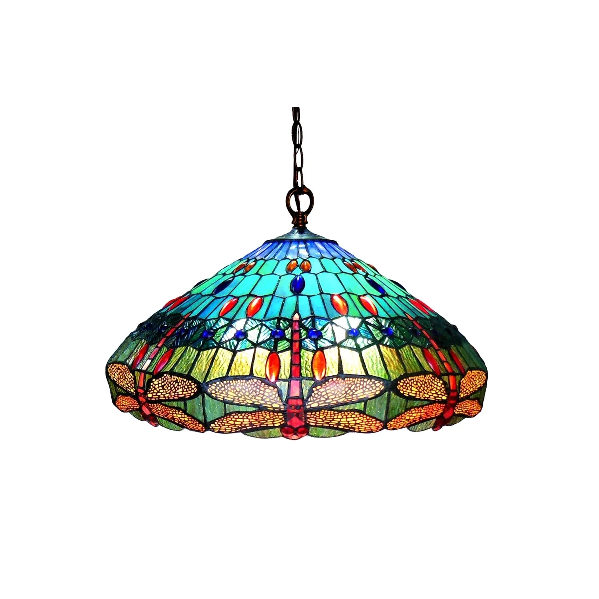 Chloe Lighting CH12002BD24-DH3 Scarlet Tiffany-Style 3 Light Dragonfly Hanging Pendant Lamp 24`` Shade