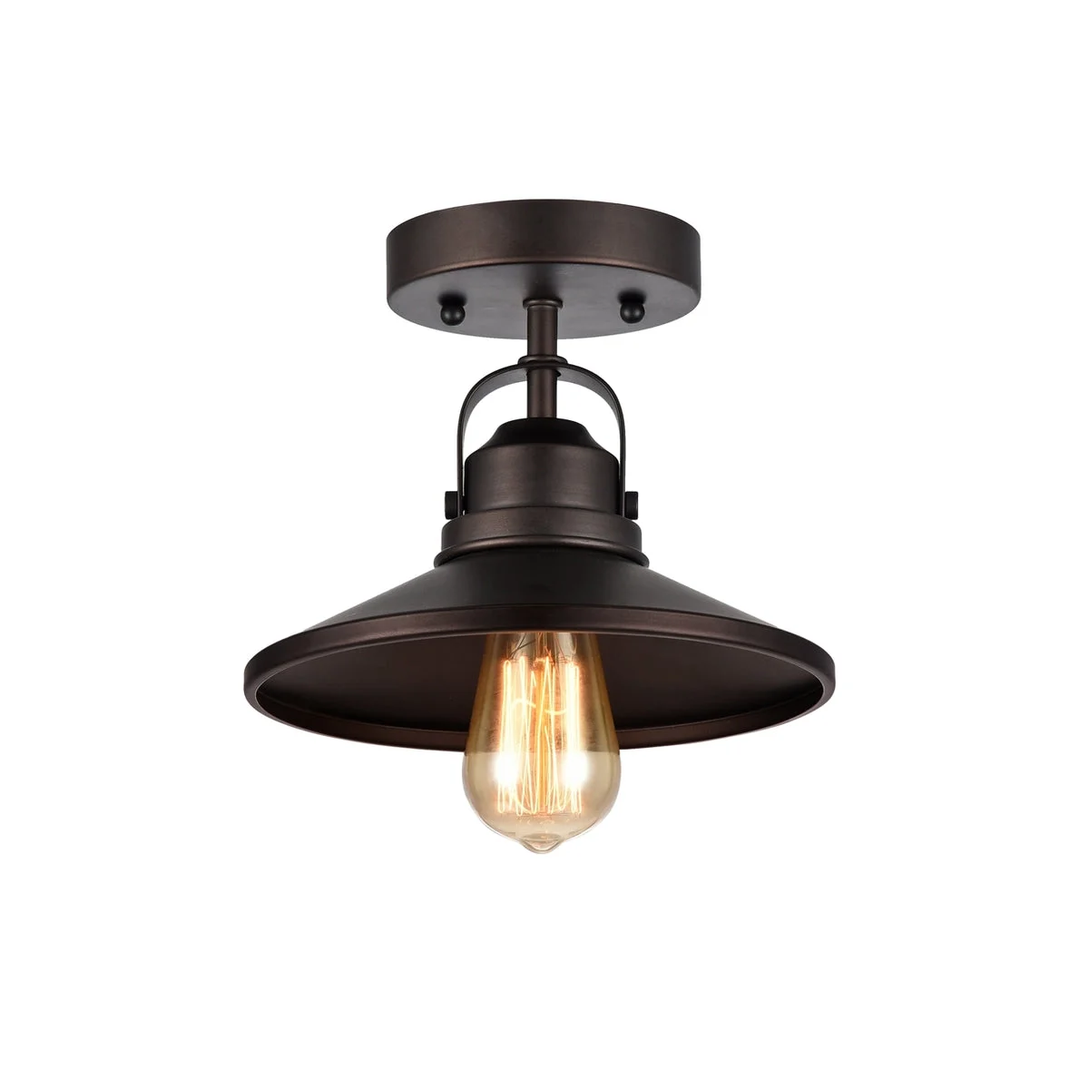 CHLOE Lighting MYCROFT Industrial-Style 1-Light Semi-Flush Ceiling Fixture, 9", Rubbed Bronze Finish with Metal Cage Design