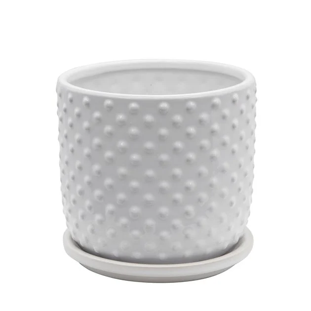 6" Tiny Dots Planter with Saucer - White