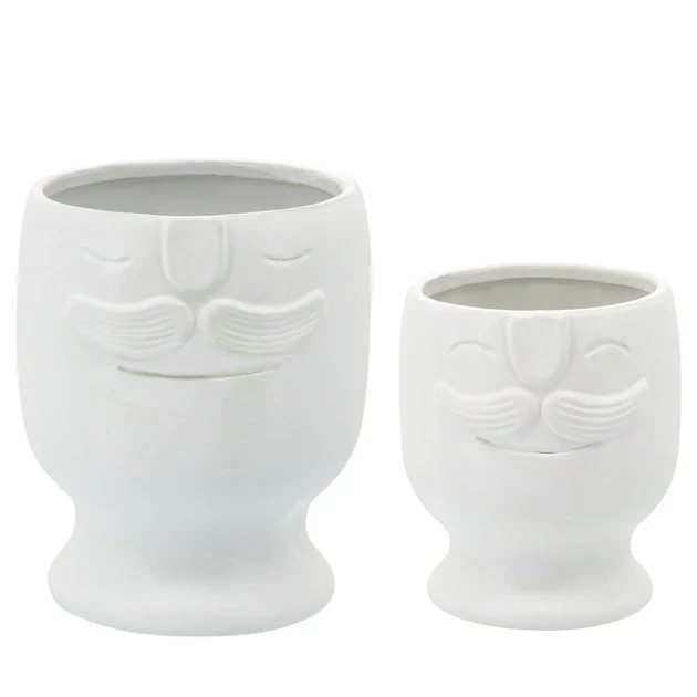 6"/7" Ceramic Face Planter Set of 2 - White