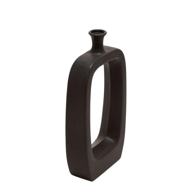 18" Ceramic Vase with Cut-Out Center - Black