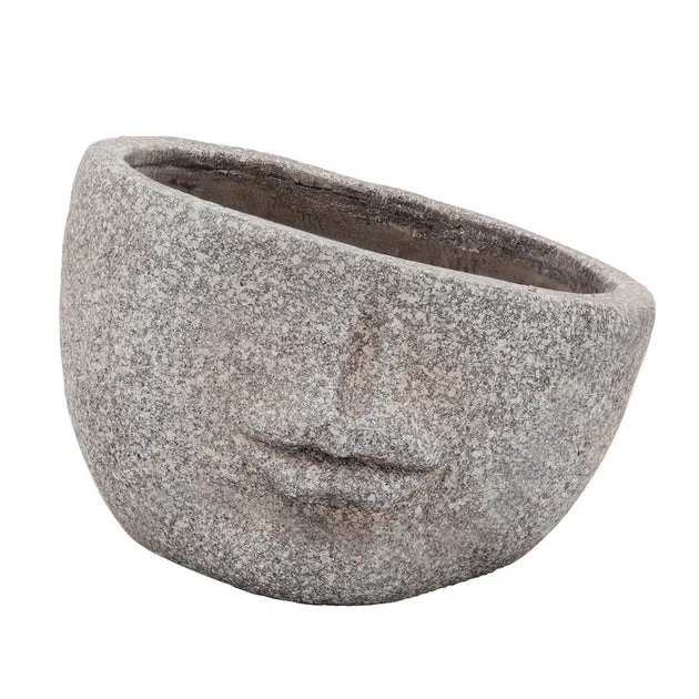 8" Polyresin Half Face Planter - Gray