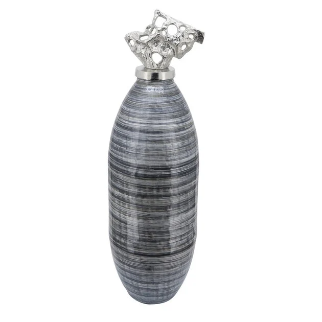 41" Glass Vase with Abstract Aluminum Lid - Brown