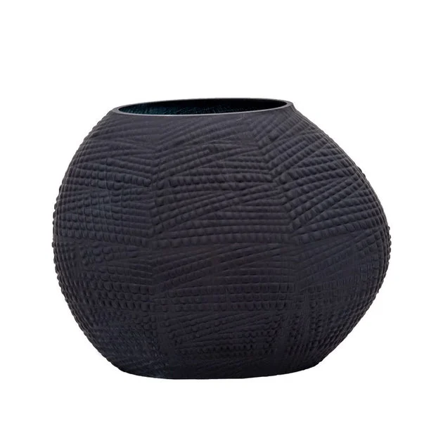 8" Glass Textured Vase - Black