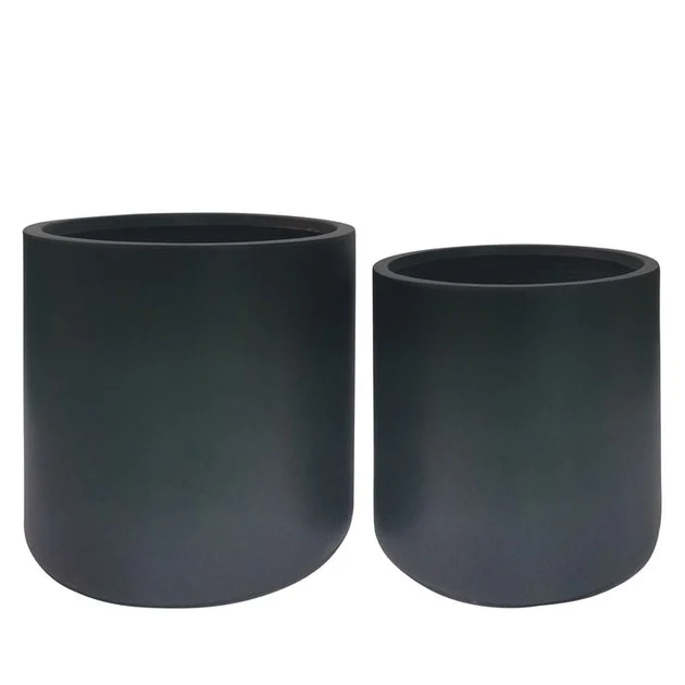 13"/16" Round Nested Polyresin Planters Set of 2 - Black