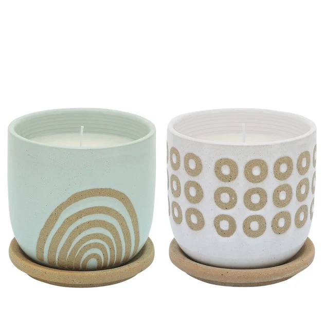 5" Ceramic Planters with 10 oz Citronella Candles Set of 2 - Multi