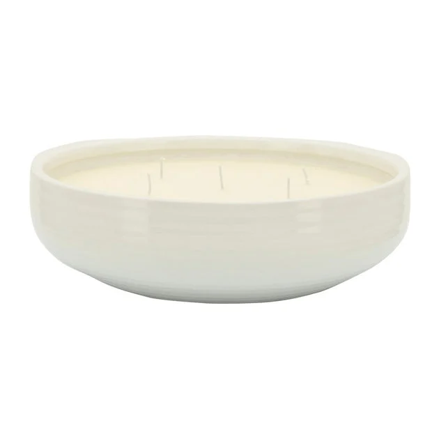 Liv & Skye 12.5" Ceramic Bowl with 56 oz Soy Candle - White