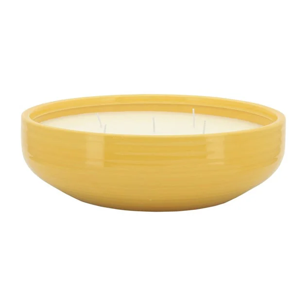 Liv & Skye 12.5" Ceramic Bowl with 56 oz Soy Candle - Yellow