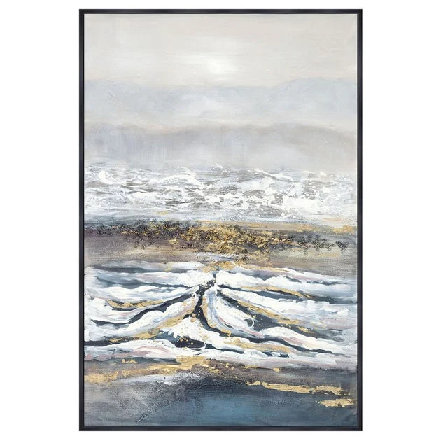 40" x 60" Mountainscape Abstract Handpainted Canvas Wall Art - Gray/Gold