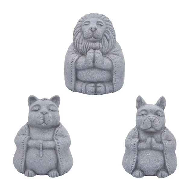 14" Polyresin Yoga Animals Garden Figurines Set of 3 - Gray