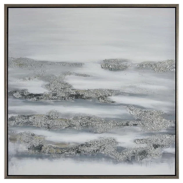39" x 39" Abstract Handpainted Canvas Wall Art - Gray/Blue