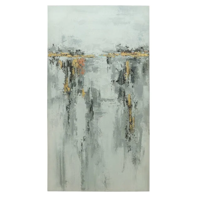 33" x 61" Abstract Hand-Embellished Canvas Art Print - Gray