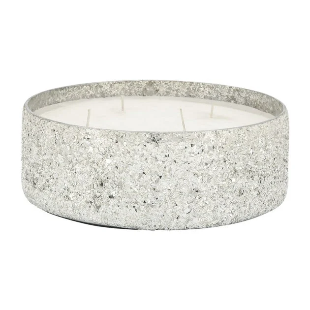 8.5" Crackled Glass Candle Holder with 49 oz Candle - Silver