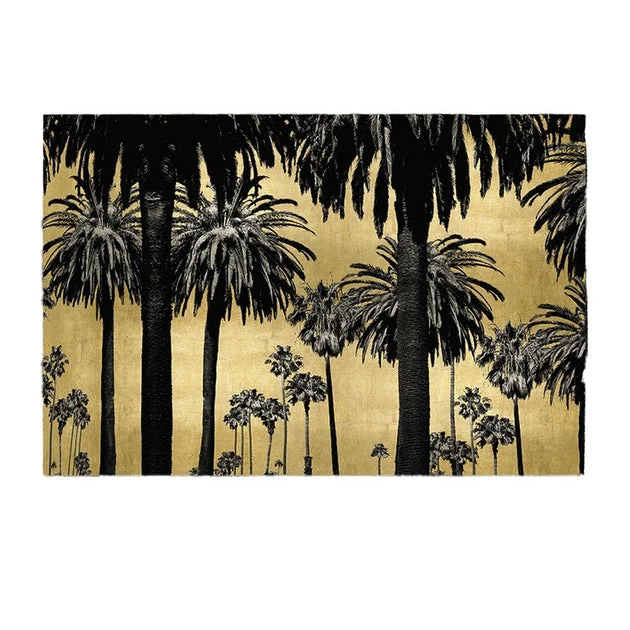 71" x 47" Palm Trees Metallic Tempered Glass Wall Art - Black