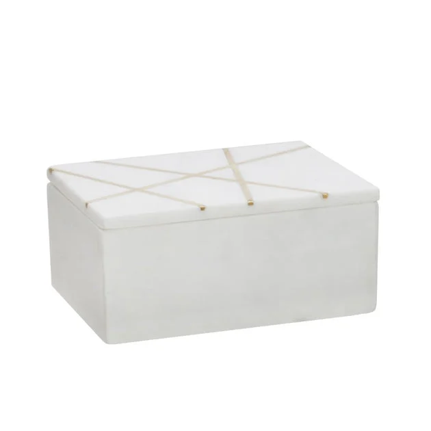 Marble Box with Gold Metal Inlay - White