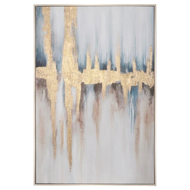 60" x 41" Abstract Handpainted Framed Canvas Wall Art - Blue