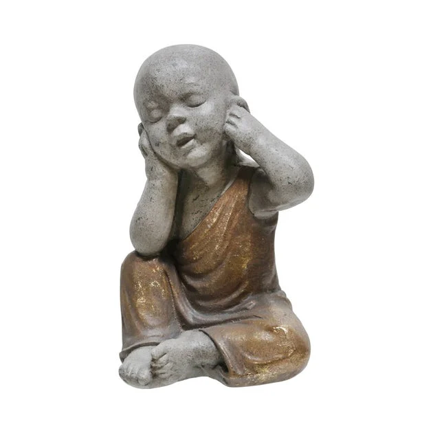 12" Polyresin Hear No Evil Baby Monk - Gray/Gold