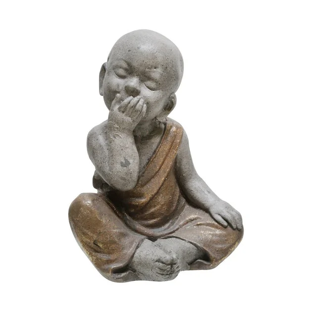 12" Polyresin Speak No Evil Baby Monk - Gray/Gold