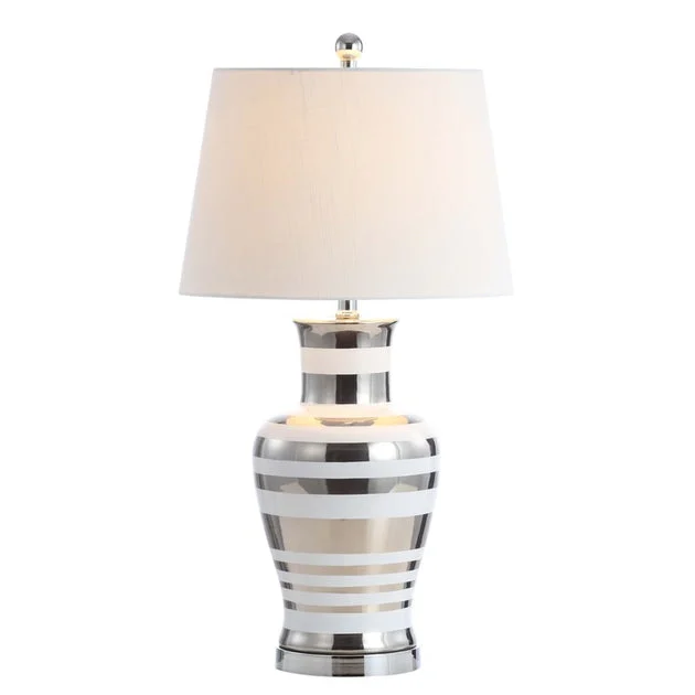 Zilar Striped Ceramic LED Table Lamp - Silver and White