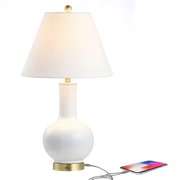 Han Ceramic LED Table Lamp - White and Brass Gold