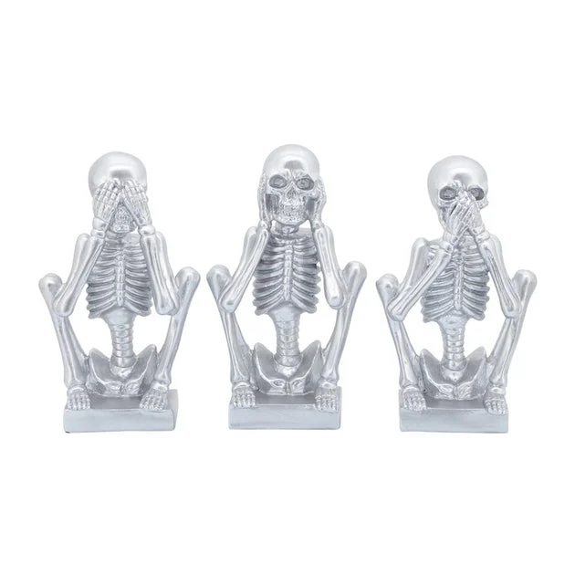 Polyresin See No, Hear No, Speak No Evil Skeletons Set of 3 - Silver
