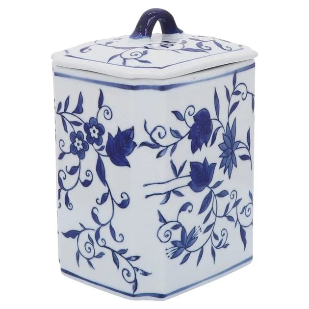 8" Ceramic Box Jar with Lid - Blue