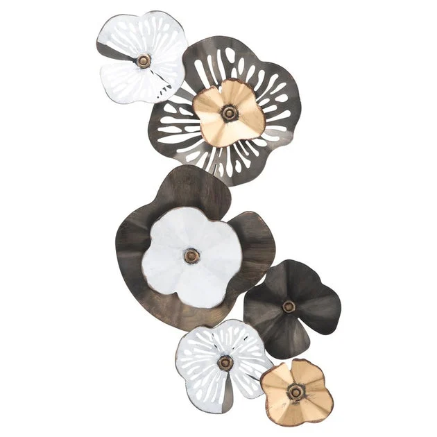 33" Metal Flowers Wall Decor - Black/Gold