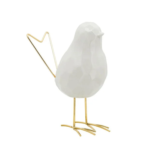 8" Ceramic Bird Statuette - White