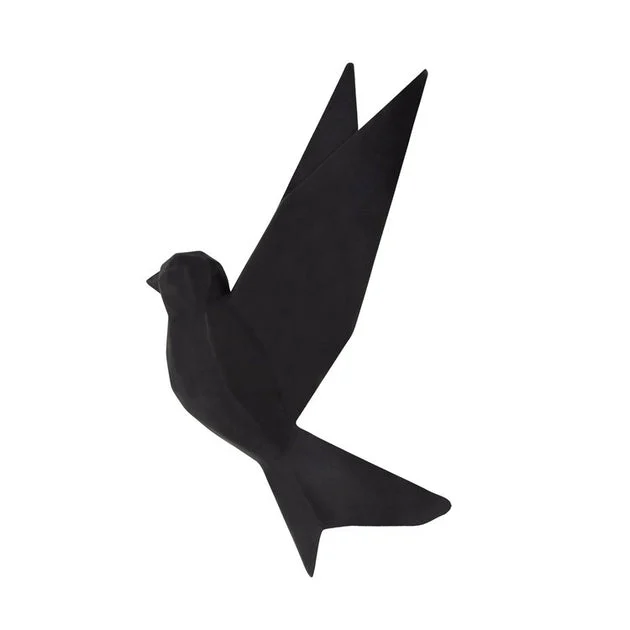 8" Polyresin Origami Bird Wall Decor - Black