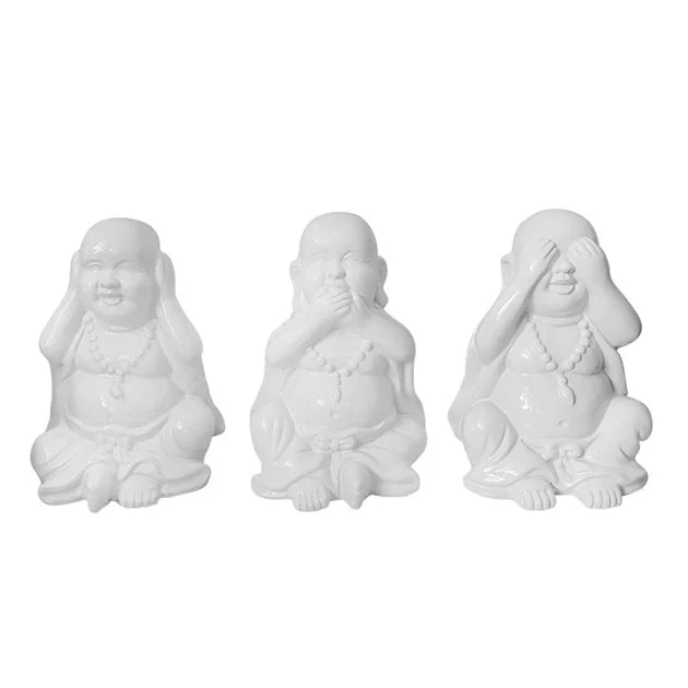 See, Hear, Speak No Evil Ceramic Buddha Figurines Set of 3 - White