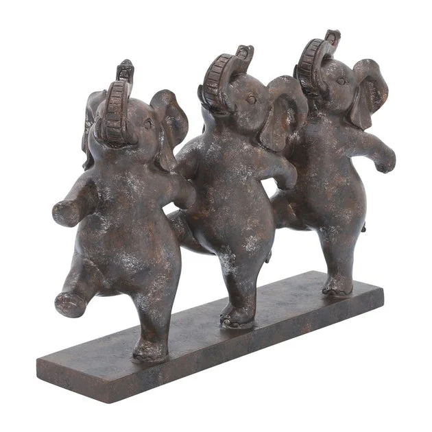11" x 7" Polyresin Dancing Elephants - Bronze