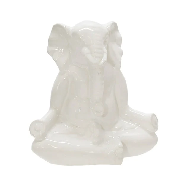 7" Ceramic Yoga Elephant Figurine - White