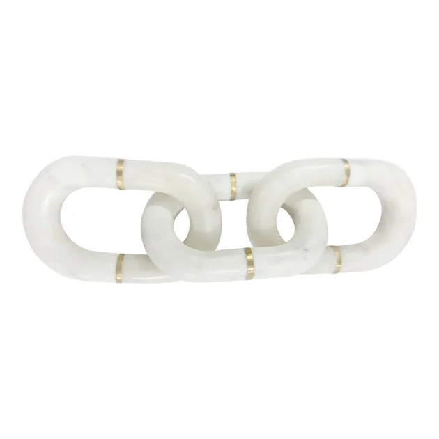 14" Marble Chain Links Decor - White