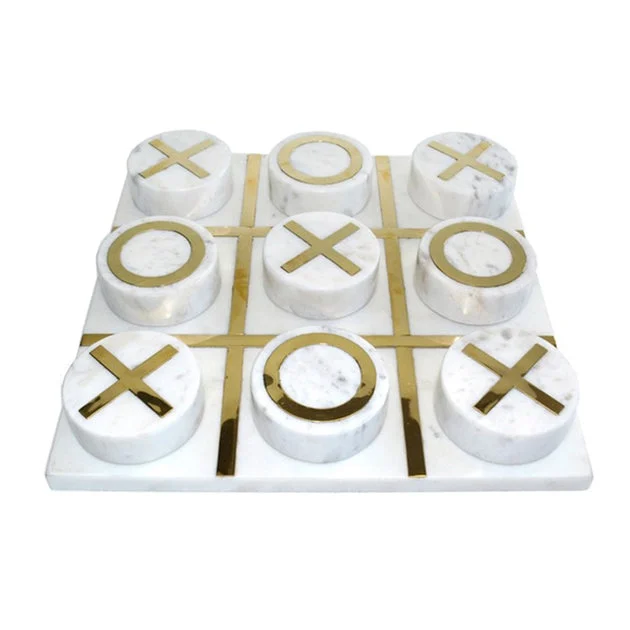 12" x 12" Marble Tic-Tac-Toe Game - White/Gold
