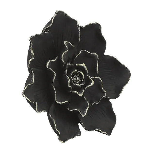 9" Polyresin Flower Wall Decor - Black