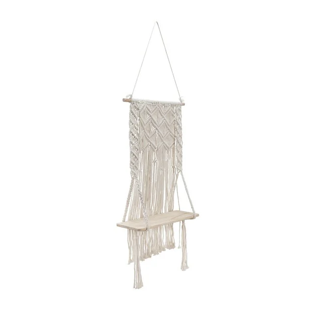 18" Wood Macrame Wall Shelf - Ivory