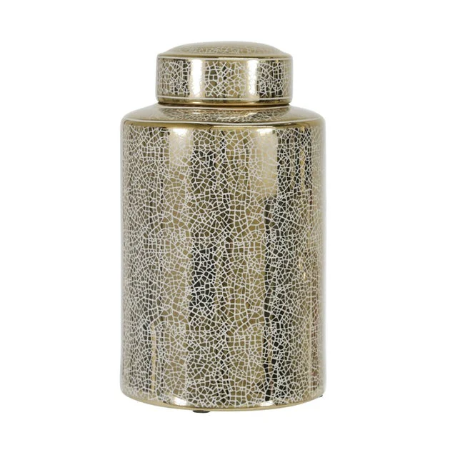 12" Ceramic Jar - Crackle Gold