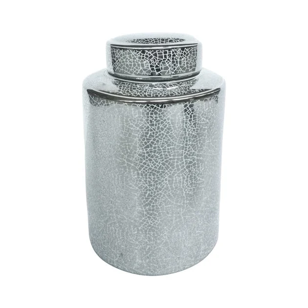 12" Ceramic Jar - Crackle Silver