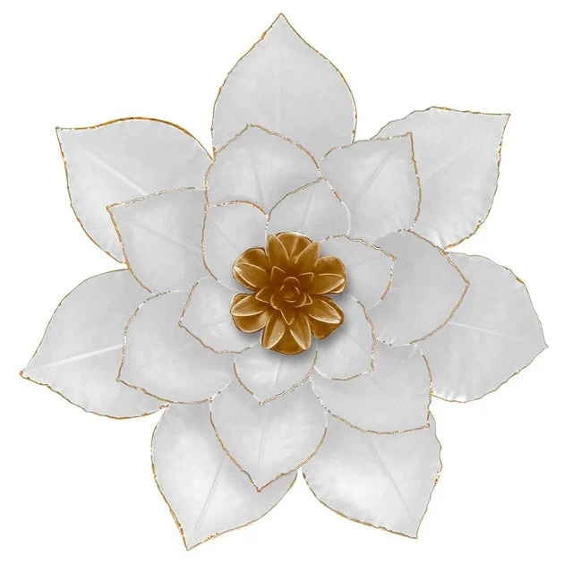 14" Metal Lotus Flower Wall Decor - White/Gold