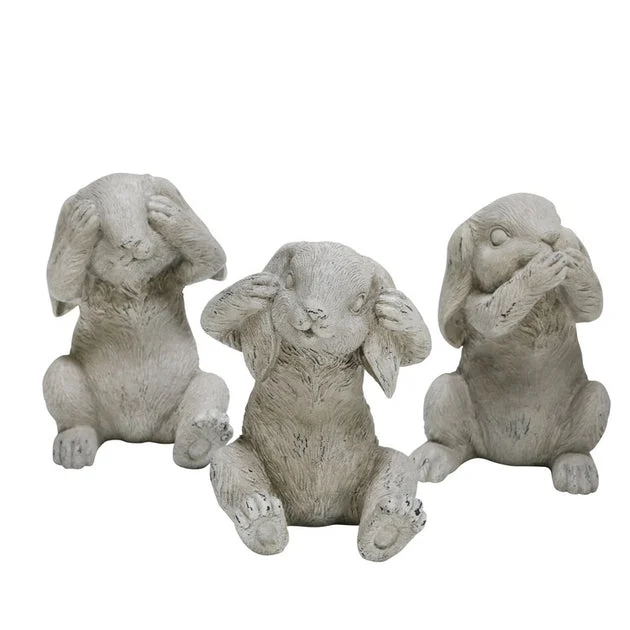 Polyresin See No/Hear No/Speak No Evil Bunnies Set of 3 - Gray