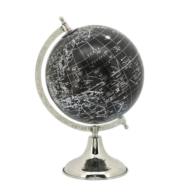 13" Metal Globe - Black/Silver