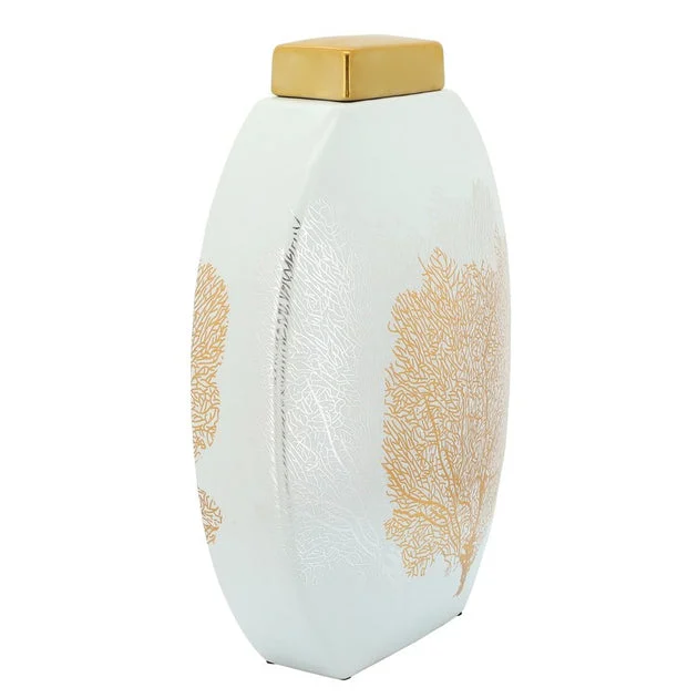 16" Coral Decal Jar with Lid - White/Gold