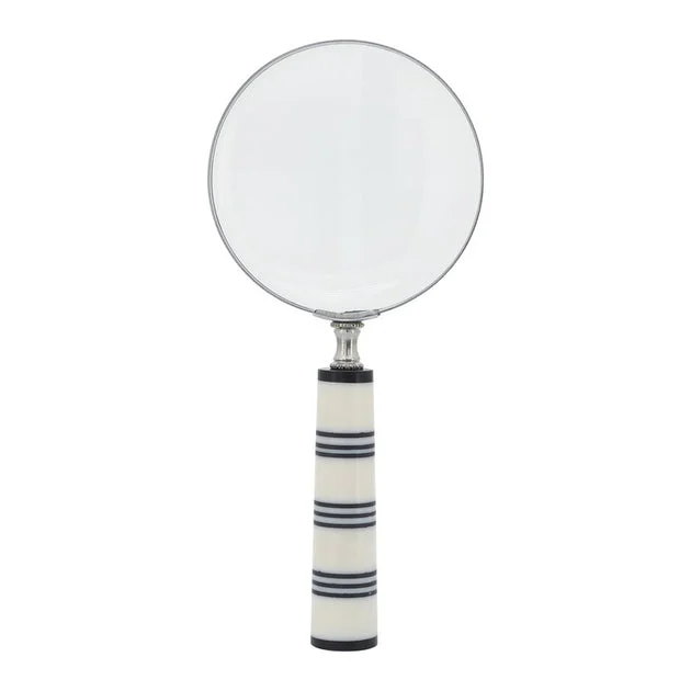 4" Magnifying Glass with Striped Polyresin Handle - Black/White