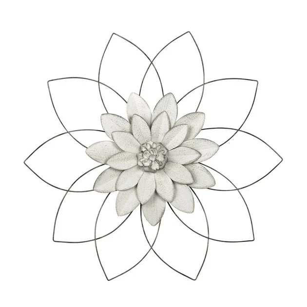 25" Metal Flower Wall Decor - White/Gold