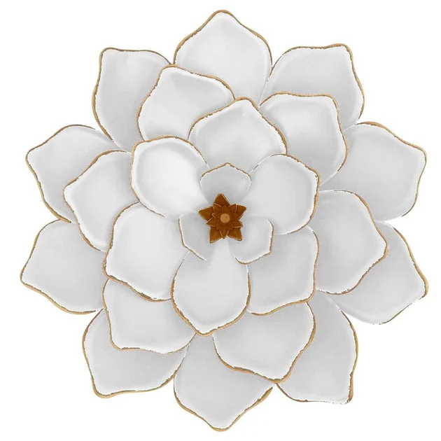 20" Metal Multi-Layer Flower Wall Decor - White/Gold