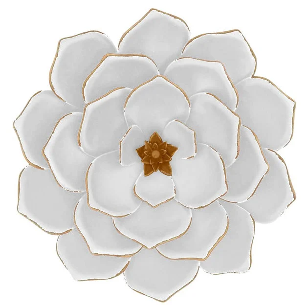 17" Metal Multi-Layer Flower Wall Decor - White/Gold