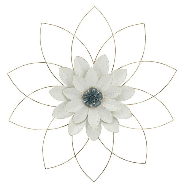 25" Metal Flower Wall Decor - White/Blue