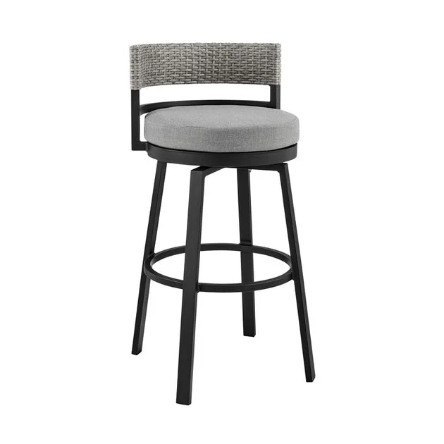 Encinitas Outdoor Patio Five-Piece Bar Table Set in Aluminum with Gray Cushions