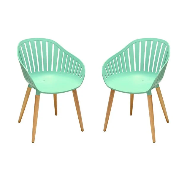 Nassau Outdoor Mint Green Dining Chair with Eucalyptus Wood Legs Set of 2